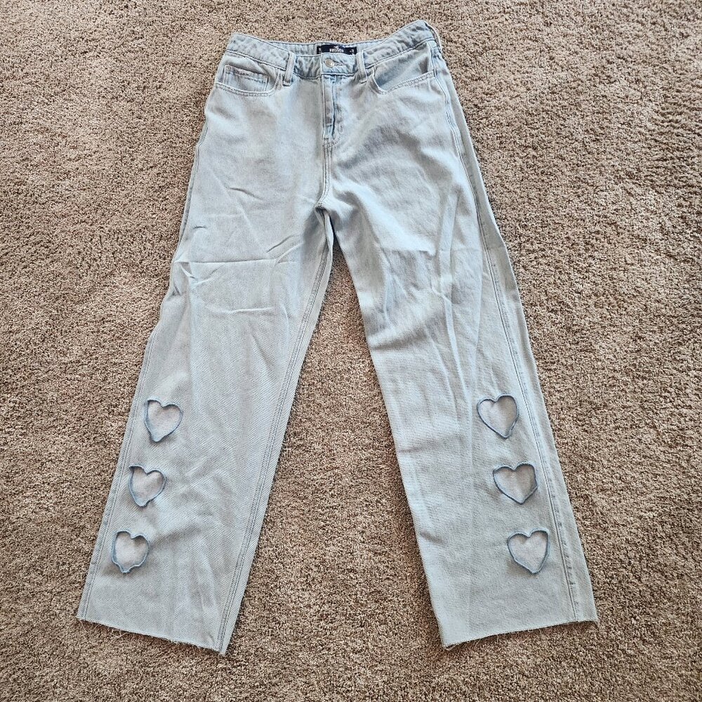 Hollister Light Wash Heart Cut Out Baggy Jeans